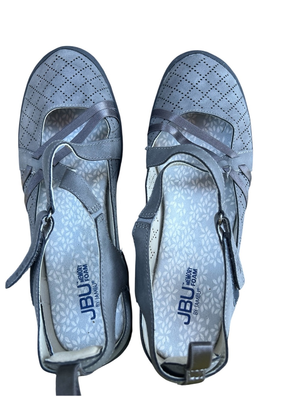 JBU Jambu Nicole Women’s Gray Cross Strap Comfort Flats Size 10